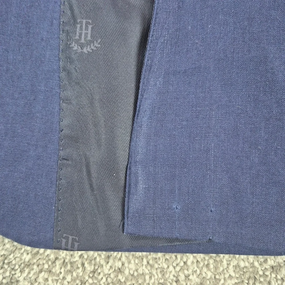 Tommy Hilfiger 100% Linen Blazer Mens 38S Navy Blue Two Button Sport Coat Jacket